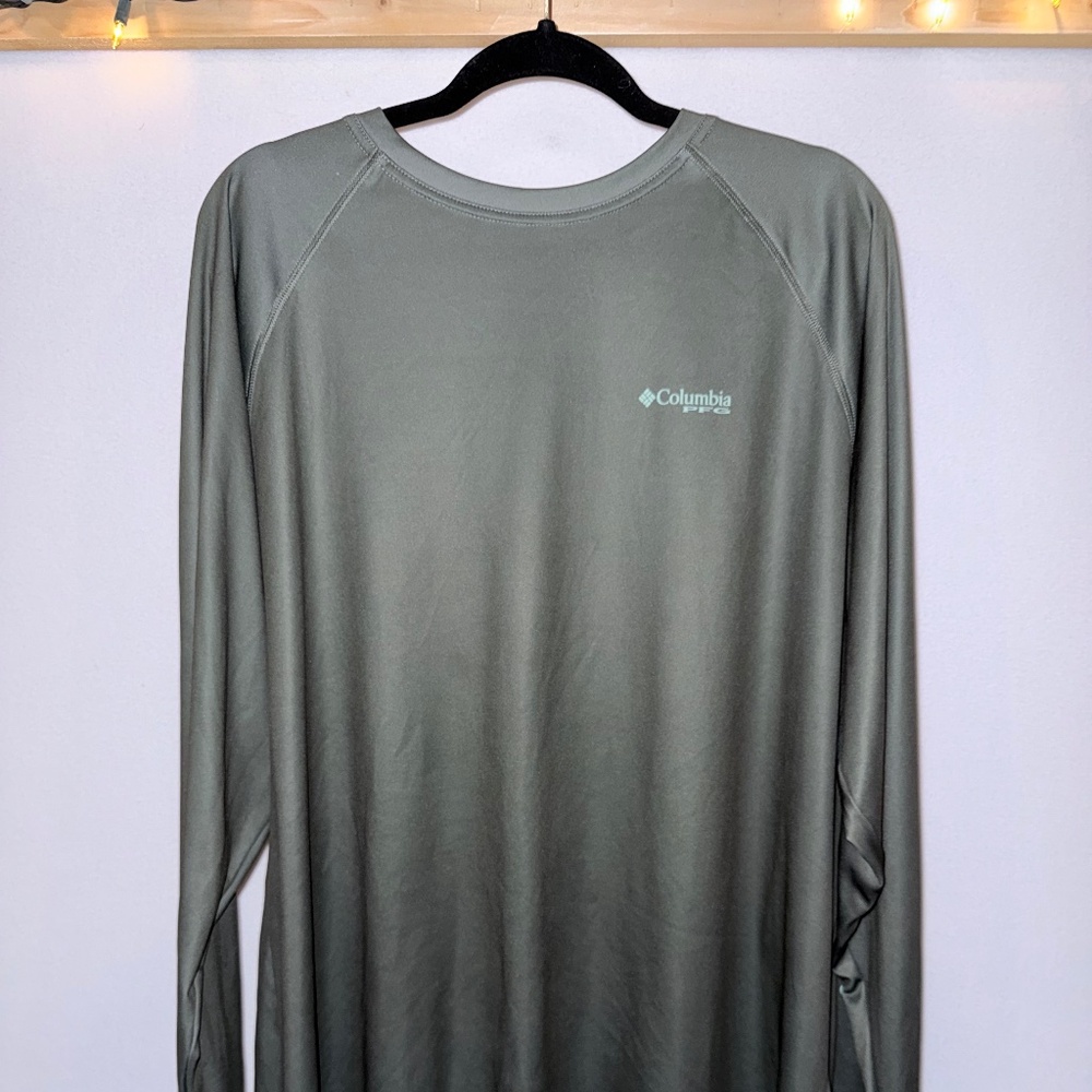 Columbia PFG Fish Flag Long Sleeve Performance Shirt XXL Olive Green